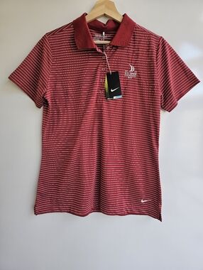 NWT Nike Golf Nike Tech Stripe Polo Womens Crimson/White Striped Size Large